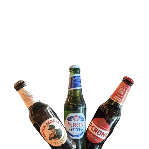 Cervezas Italianas — Birra Moretti · Peroni Nastro Azzurro · Peroni Rossa